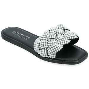 Journee Collection Railley Faux Pearl Black and White Braided Slide Sandals